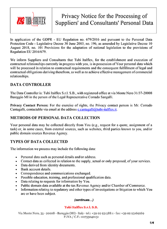 Informativa Privacy Clienti