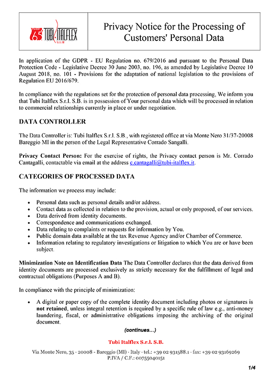Informativa Privacy Clienti